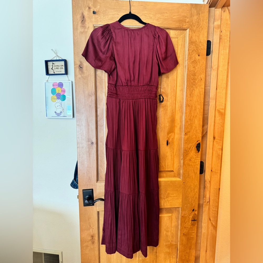 Like New the Somerset Sating Anthropologie Deep Red Maxi Dress - Picture 3 of 5